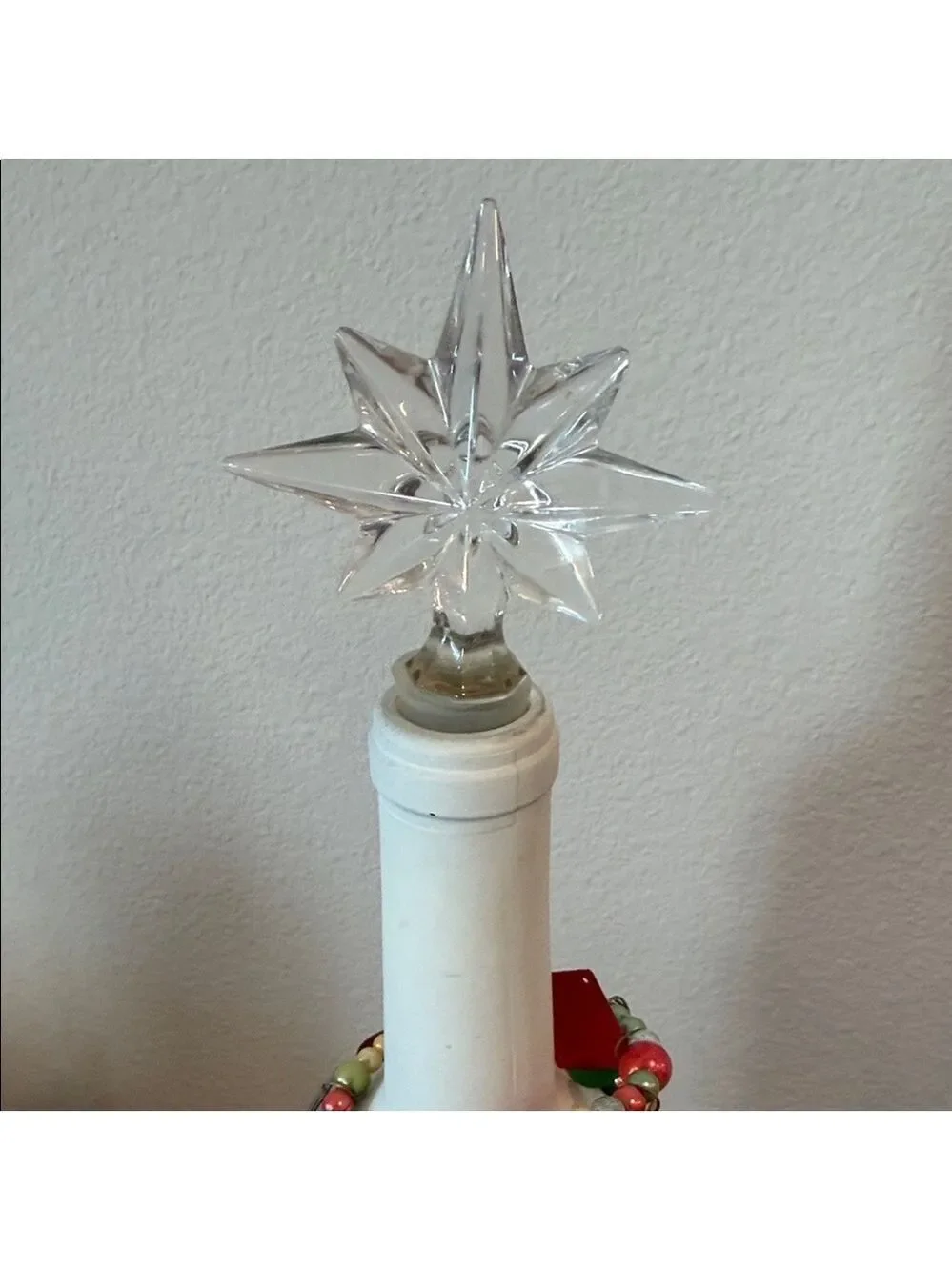 Waterford Crystle Pair of 2 Clear Star or Snowflake Wine Bottle Stoppers 4.5”